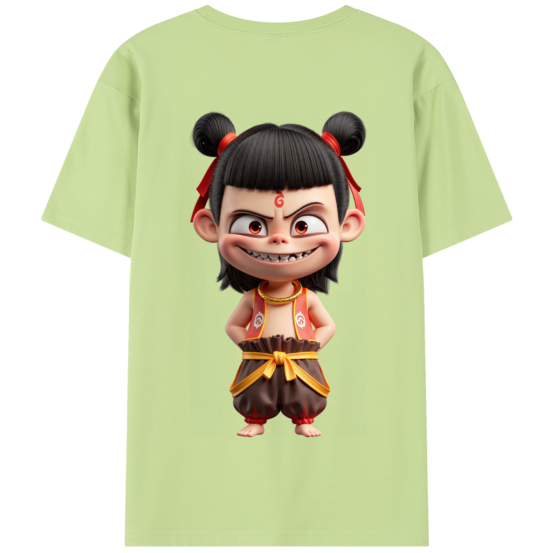 （画像用） Ne Zha 2 ナタ 魔童の大暴れ 綿100％半袖Tシャツ（背面プリント）